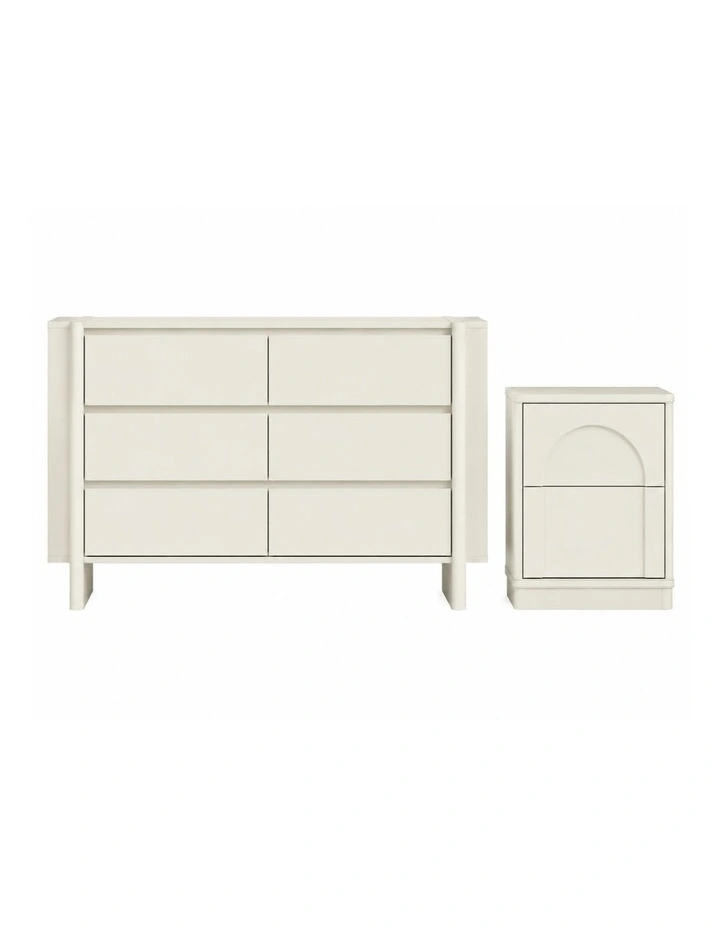 AMBER 6 Chest of Drawers and 1 Bedside Table - Foil-laminated Particleboard & MDF/White image 1