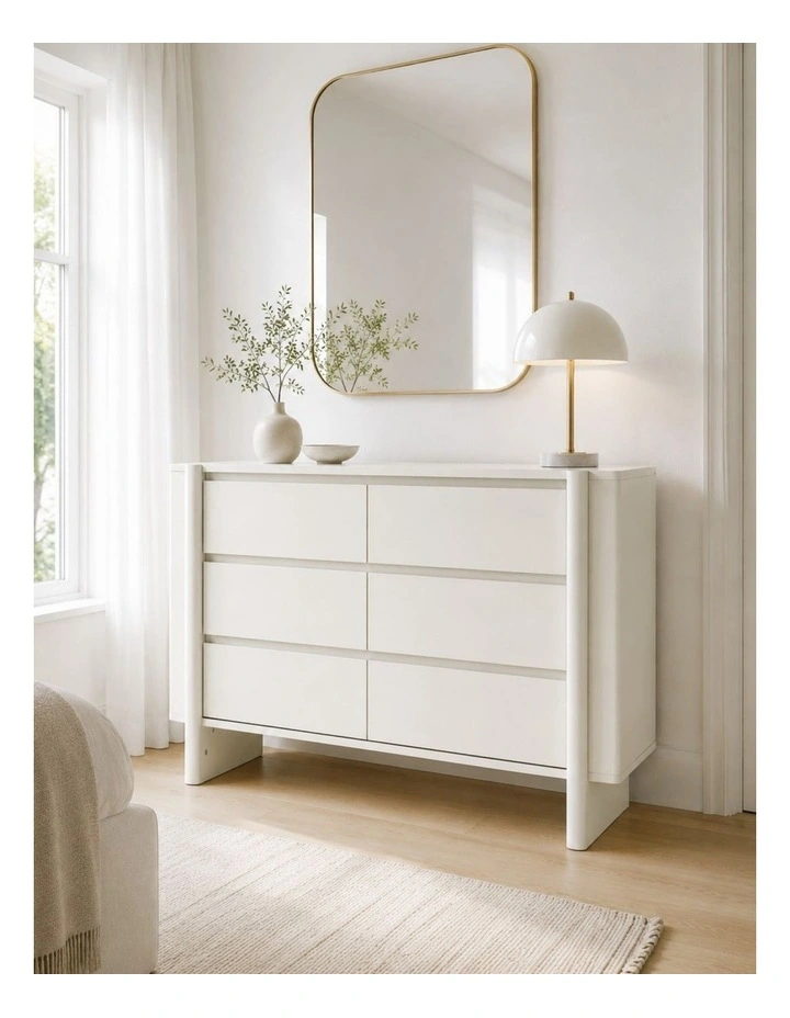AMBER 6 Chest of Drawers and 1 Bedside Table - Foil-laminated Particleboard & MDF/White image 3