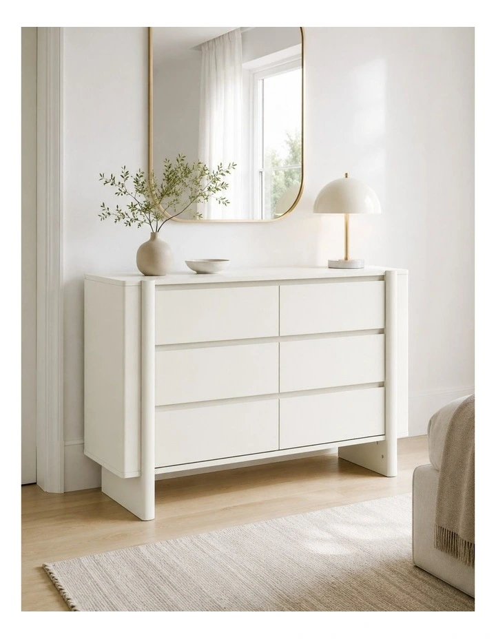 AMBER 6 Chest of Drawers and 1 Bedside Table - Foil-laminated Particleboard & MDF/White image 4