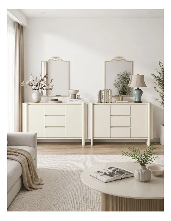 AMBER Large Sideboard 150cm Cupboard Set of 2 - Foil-laminated Particleboard & MDF/White image 2