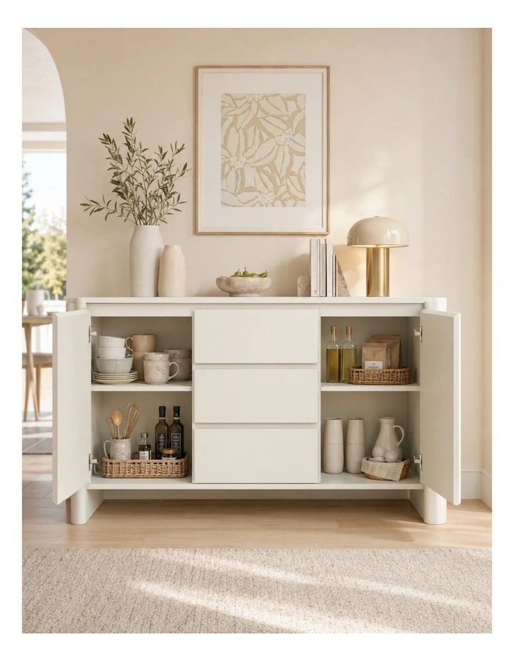 AMBER Large Sideboard 150cm Cupboard Set of 2 - Foil-laminated Particleboard & MDF/White image 4