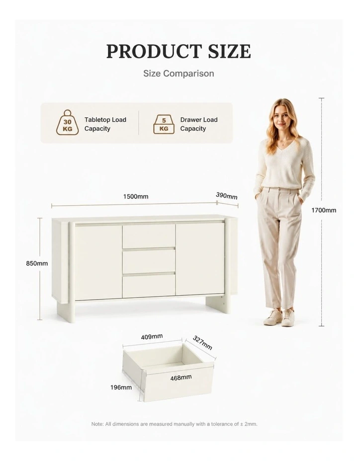 AMBER Large Sideboard 150cm Cupboard Set of 2 - Foil-laminated Particleboard & MDF/White image 5