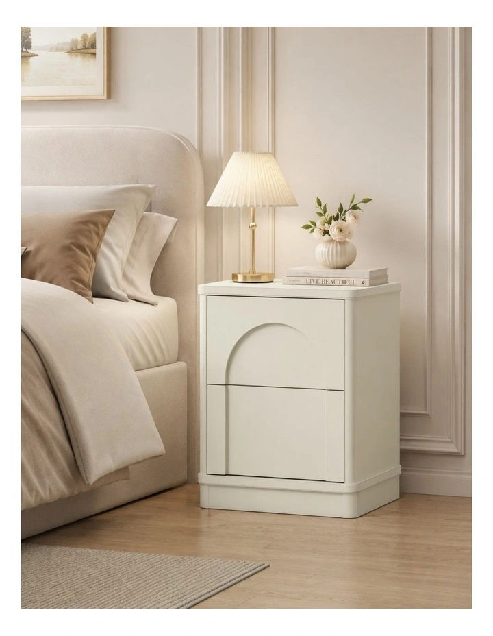 Cream White 3-Door Wardrobe and 2 Arch Drawer Bedside Tables- Foil-laminated Particleboard & MDF image 4