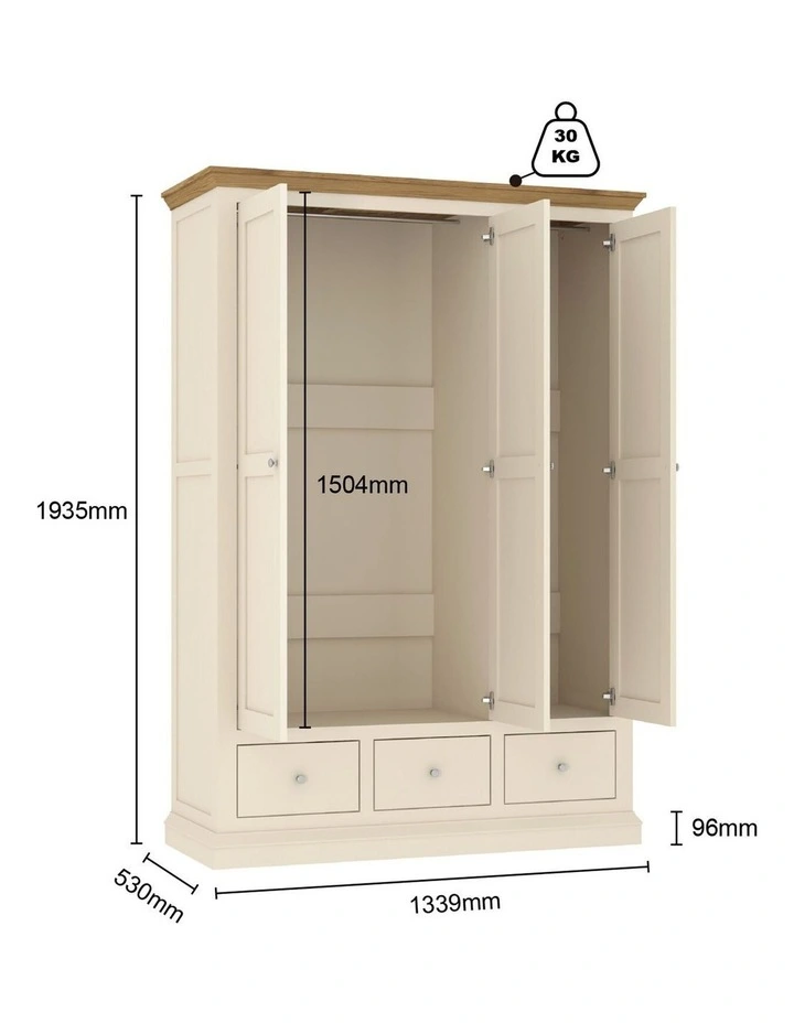 Cream White 3-Door Wardrobe and 2 Arch Drawer Bedside Tables- Foil-laminated Particleboard & MDF image 5