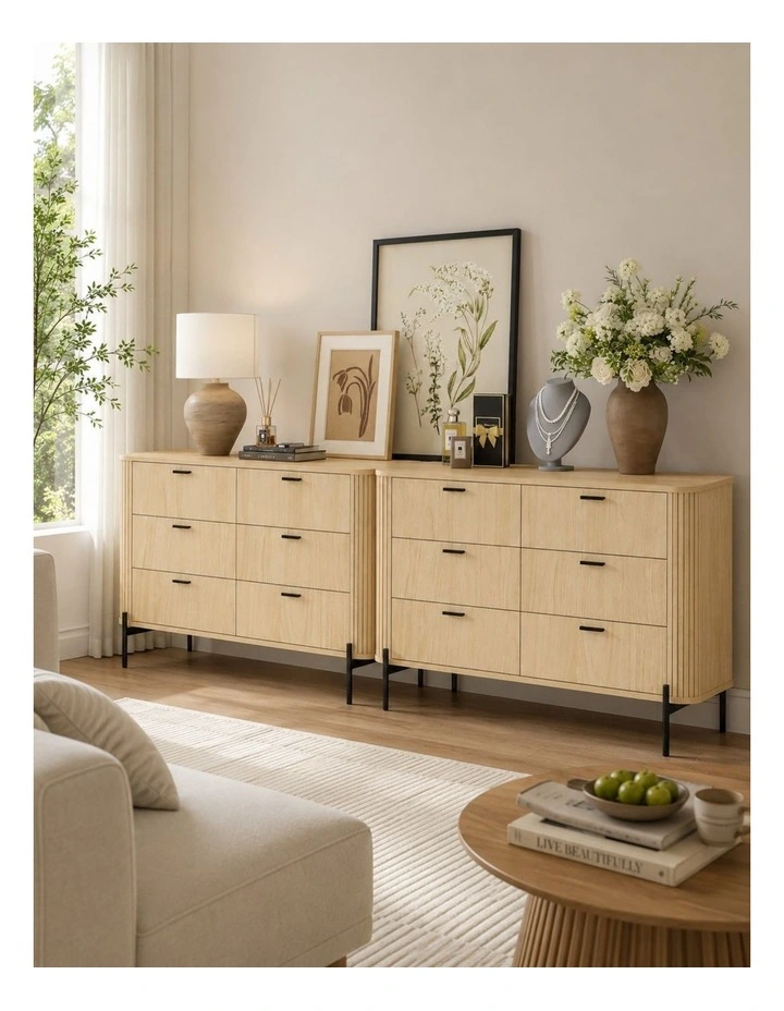 Fluted 12 Drawer Chest of Drawers Set of 2 Lowboy image 2