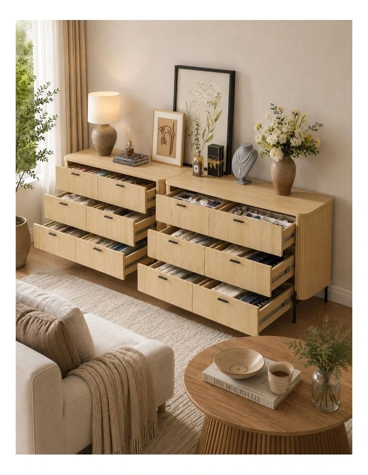Fluted 12 Drawer Chest of Drawers Set of 2 Lowboy image 3