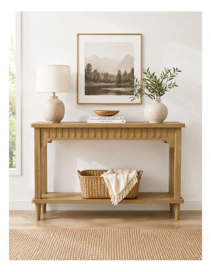 Modern Console Table with Shelf Minimalist Entryway Hallway Table in Natural Oak Finish image 2