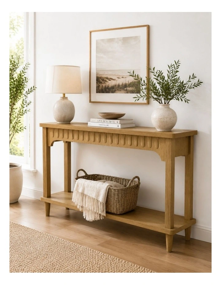 Modern Console Table with Shelf Minimalist Entryway Hallway Table in Natural Oak Finish image 3