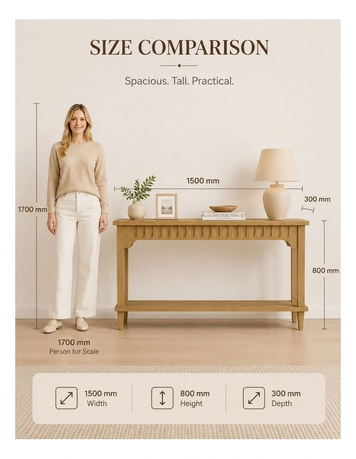 Modern Console Table with Shelf Minimalist Entryway Hallway Table in Natural Oak Finish image 4