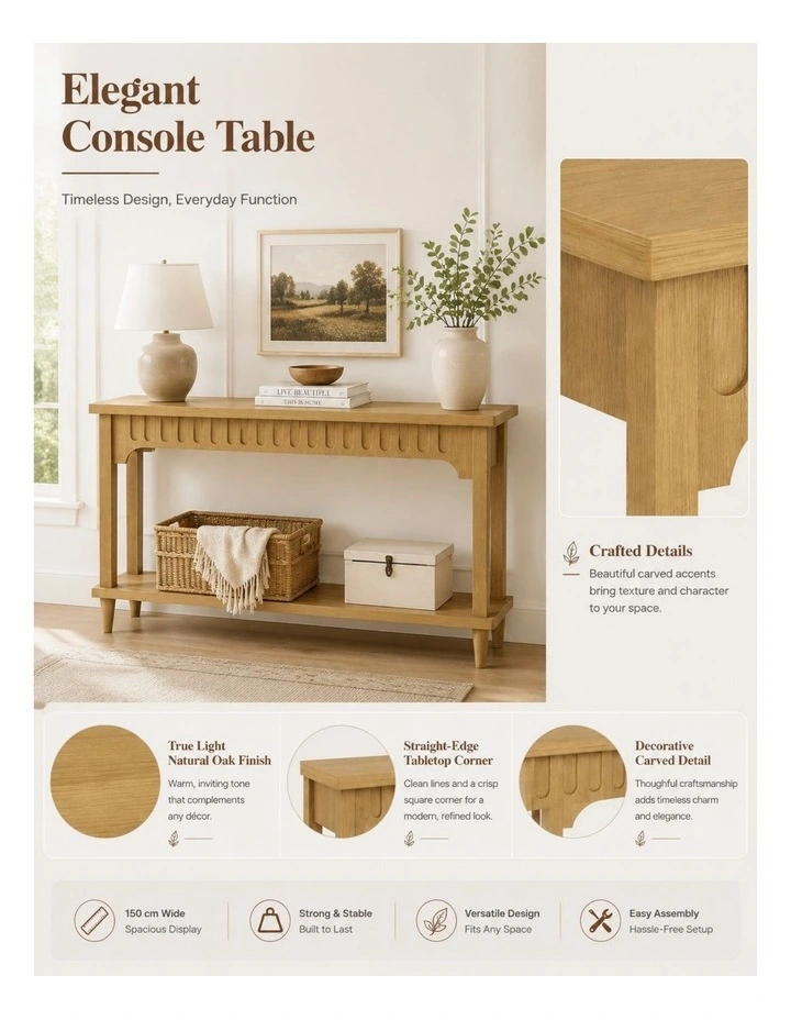 Modern Console Table with Shelf Minimalist Entryway Hallway Table in Natural Oak Finish image 5
