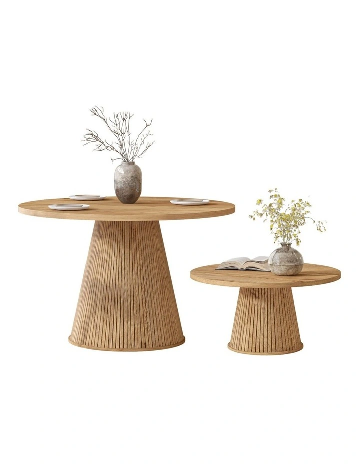 Byron Fluted Round Coffee Table & 4-Seater Dining Table Combo Set image 1