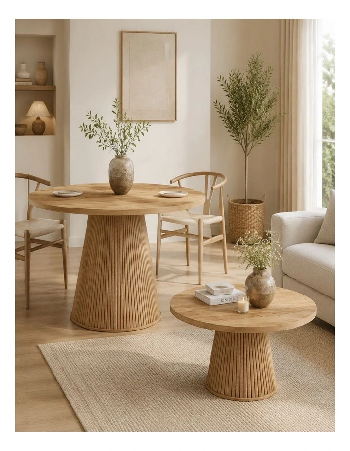 Byron Fluted Round Coffee Table & 4-Seater Dining Table Combo Set image 2