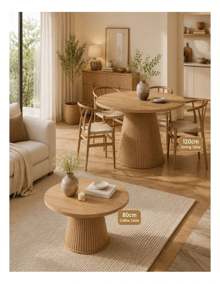 Byron Fluted Round Coffee Table & 4-Seater Dining Table Combo Set image 3