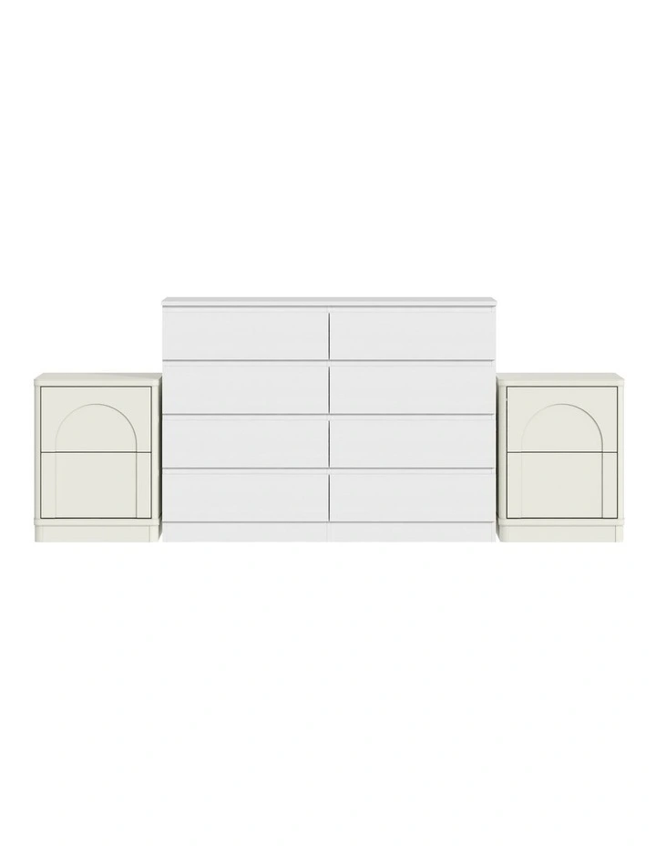 White 8 Drawer Chest of Drawers Dresser and 2 Nightstands Set for Bedroom Wardrobe Cabinet Set image 1