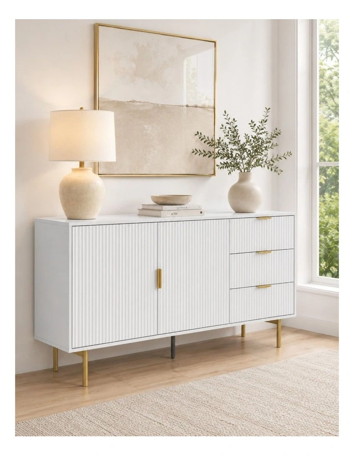 White Fluted Buffet Sideboard image 2