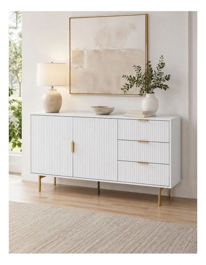 White Fluted Buffet Sideboard image 3