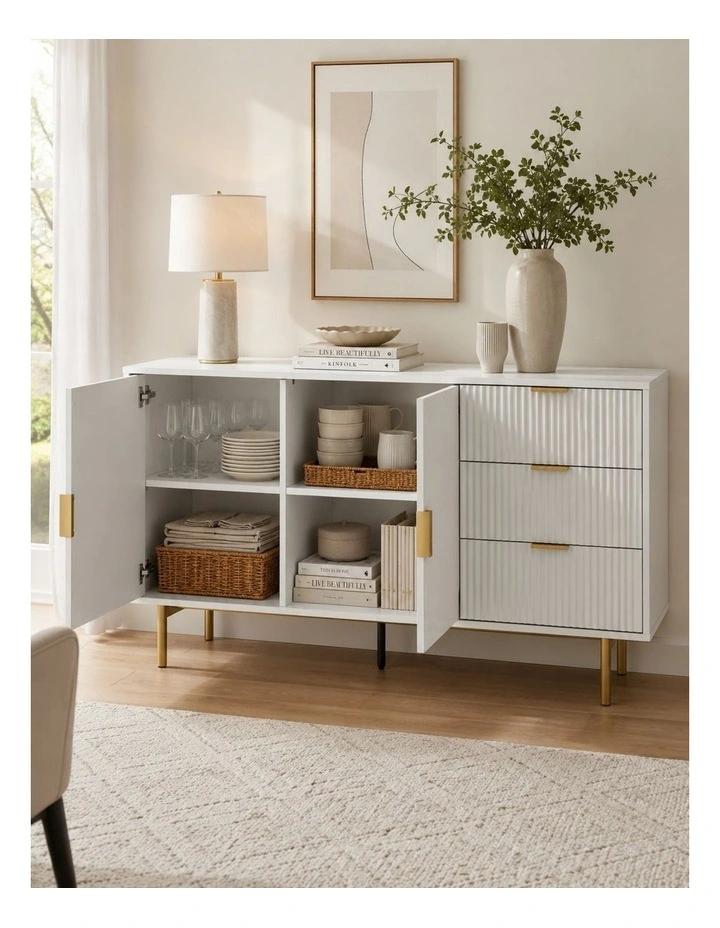 White Fluted Buffet Sideboard image 4