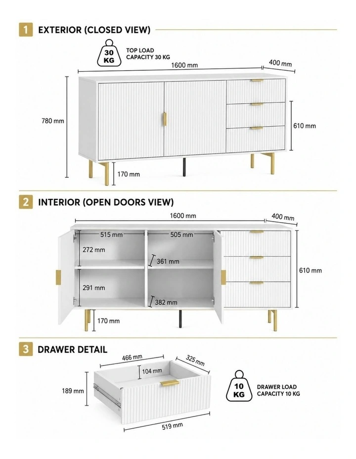 White Fluted Buffet Sideboard image 6