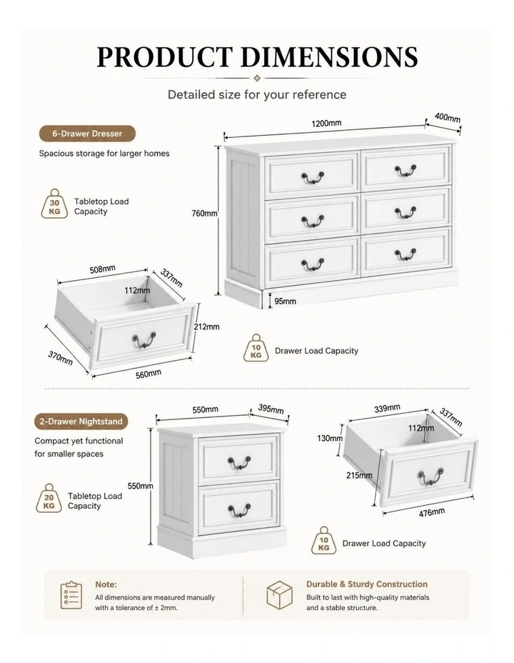 6 Drawer Chest of Drawers Bedside Table Bedroom Set image 6