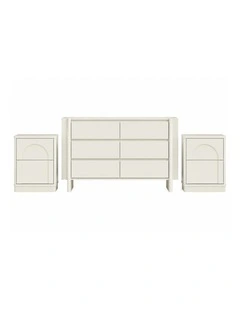 AMBER 6 Chest of Drawers and 2 Set Bedside Tables - Foil-laminated Particleboard & MDF/White