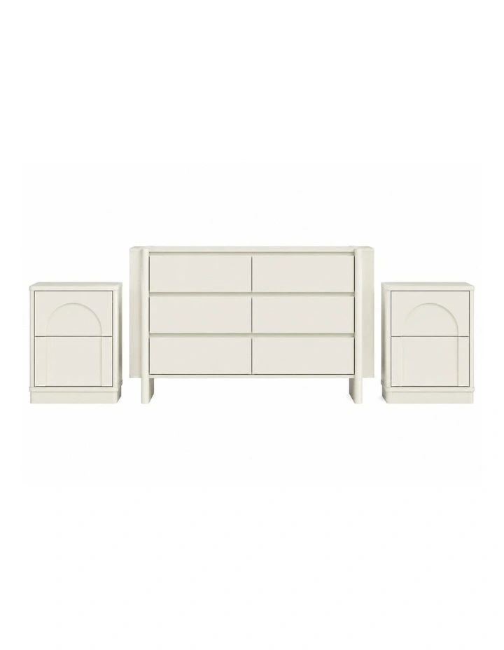 AMBER 6 Chest of Drawers and 2 Set Bedside Tables - Foil-laminated Particleboard & MDF/White image 1