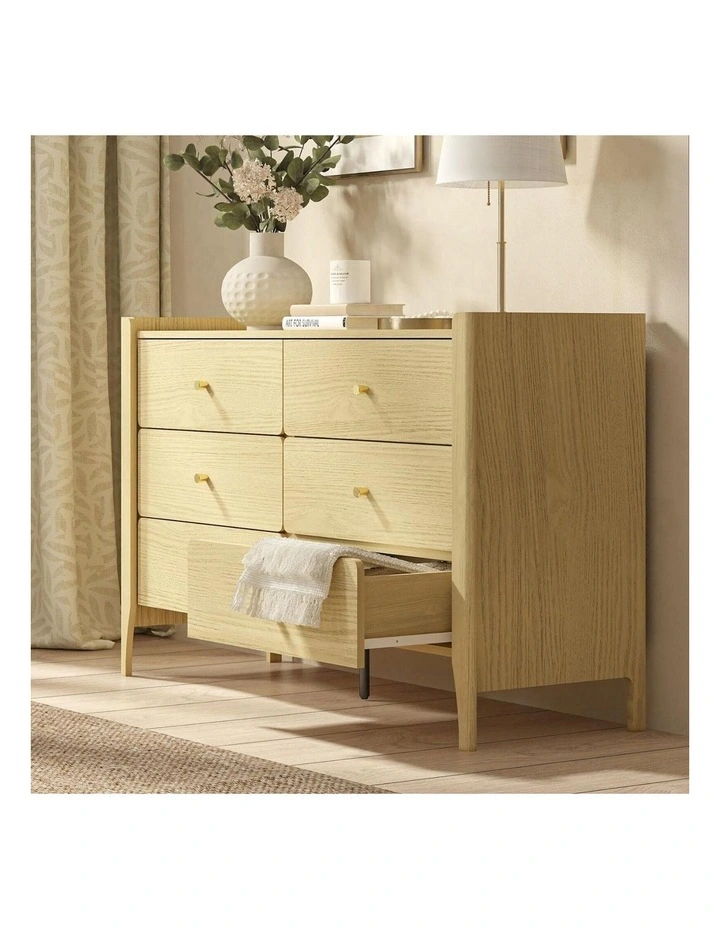 Natural Oak 6 Chest of Drawers Dresser and 1 Bedside Table - Foil-laminated Particleboard & MDF image 4