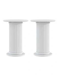 CORA Roman Column Pedestal Table Set of 2 - Foil-laminated Particleboard & MDF/White