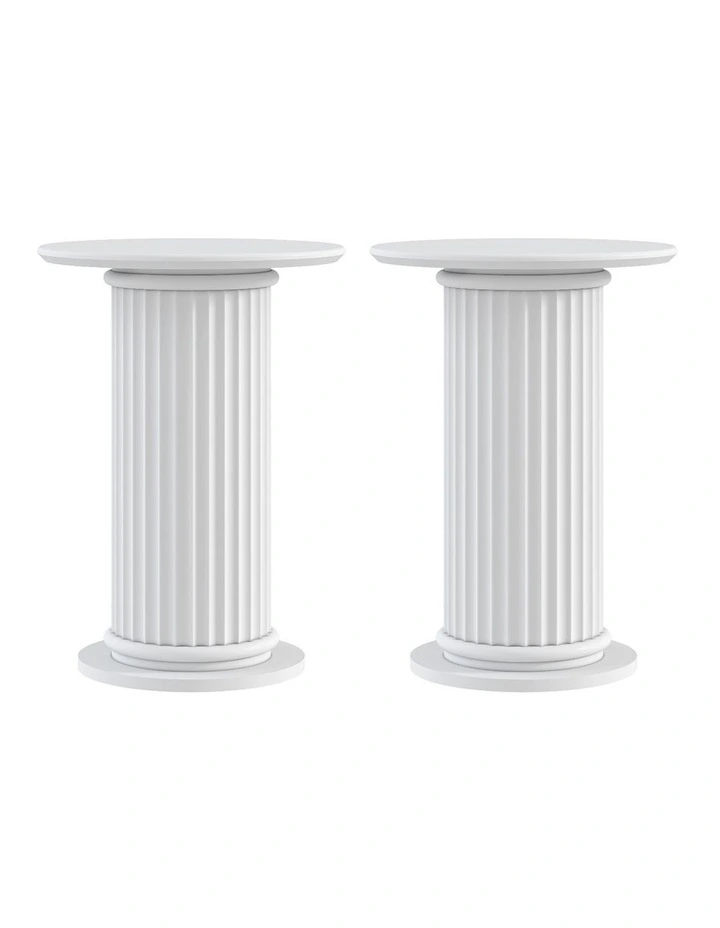 CORA Roman Column Pedestal Table Set of 2 - Foil-laminated Particleboard & MDF/White image 1
