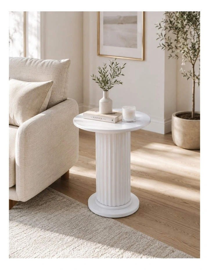 CORA Roman Column Pedestal Table Set of 2 - Foil-laminated Particleboard & MDF/White image 2