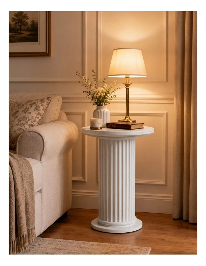 CORA Roman Column Pedestal Table Set of 2 - Foil-laminated Particleboard & MDF/White image 3