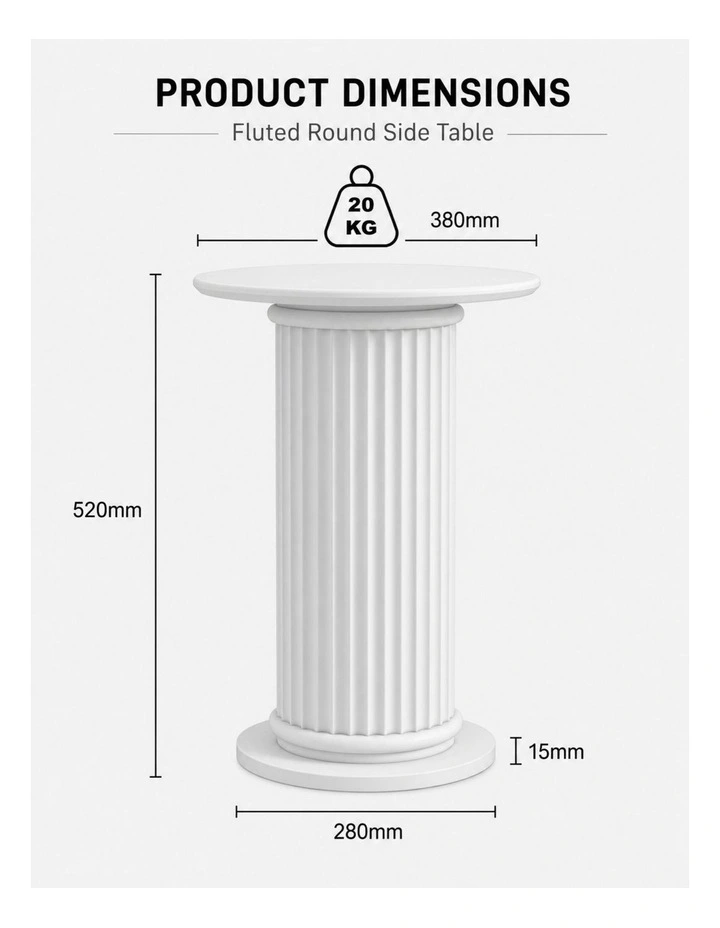 CORA Roman Column Pedestal Table Set of 2 - Foil-laminated Particleboard & MDF/White image 4