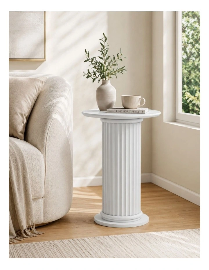 CORA Roman Column Pedestal Table Set of 2 - Foil-laminated Particleboard & MDF/White image 5