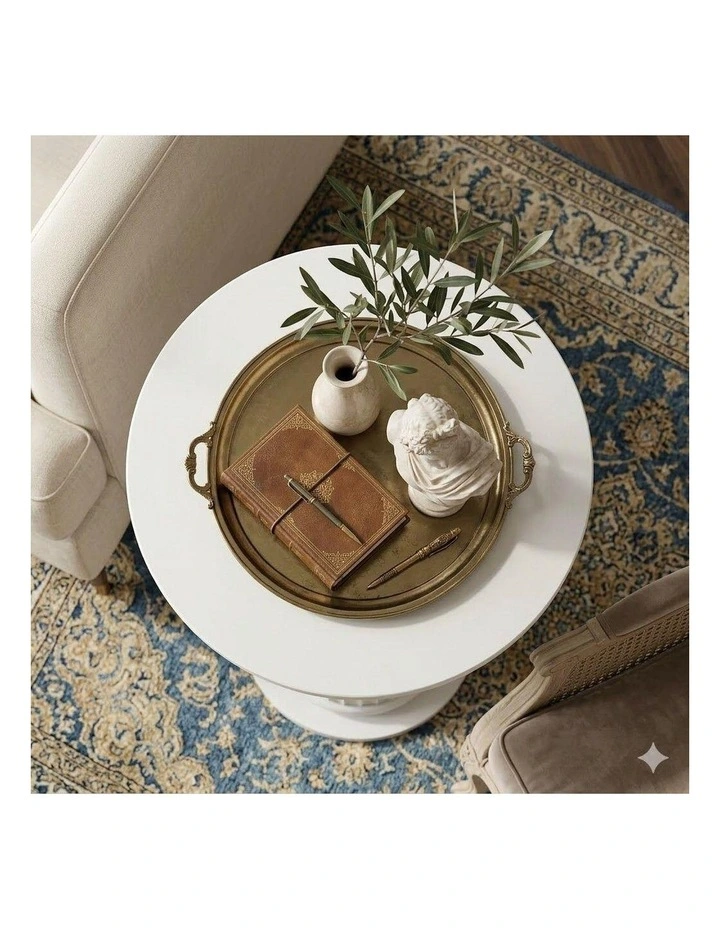 CORA Roman Column Pedestal Table Set of 2 - Foil-laminated Particleboard & MDF/White image 6