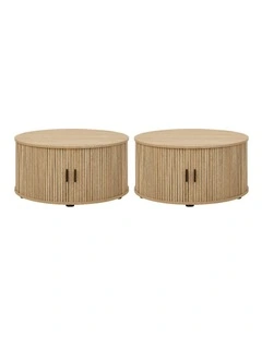 Fluted Round Coffee Tables Set of 2 End Tables 80CM Drum Coffee Tables