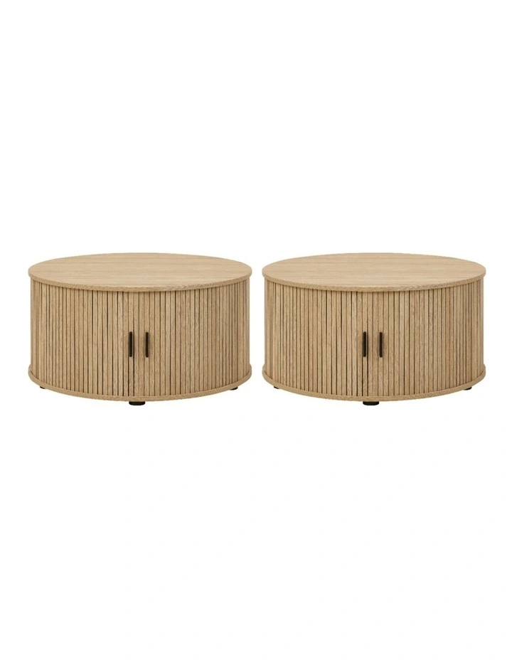 Fluted Round Coffee Tables Set of 2 End Tables 80CM Drum Coffee Tables image 1