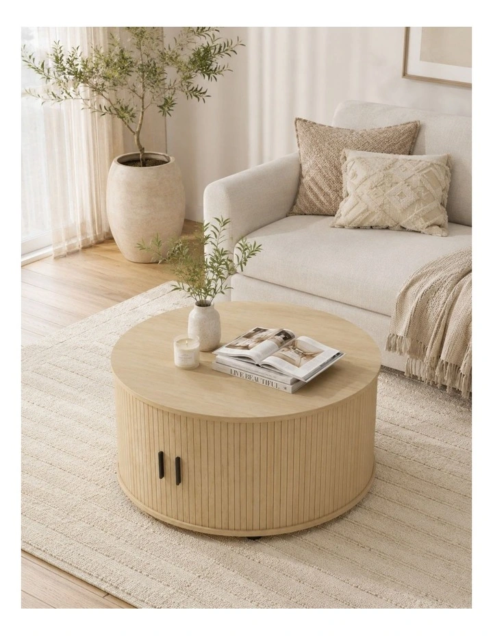 Fluted Round Coffee Tables Set of 2 End Tables 80CM Drum Coffee Tables image 4