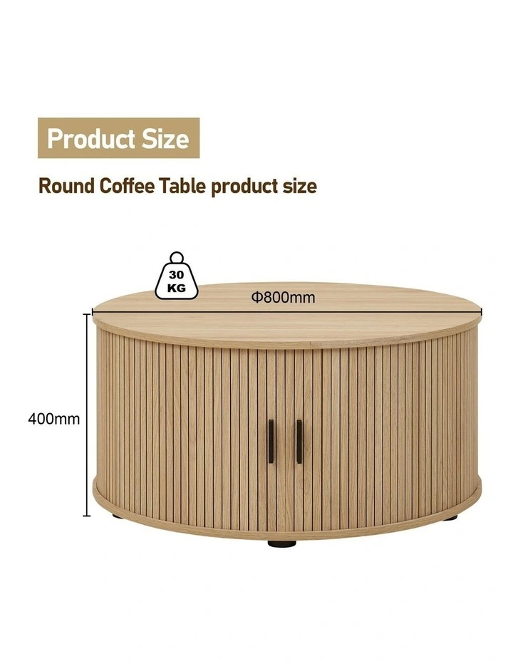 Fluted Round Coffee Tables Set of 2 End Tables 80CM Drum Coffee Tables image 5