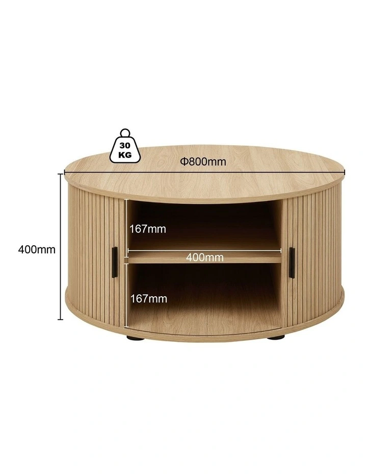 Fluted Round Coffee Tables Set of 2 End Tables 80CM Drum Coffee Tables image 6