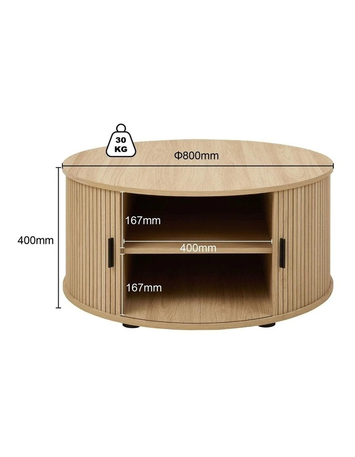 Fluted Round Coffee Tables Set of 2 End Tables 80CM Drum Coffee Tables image 7