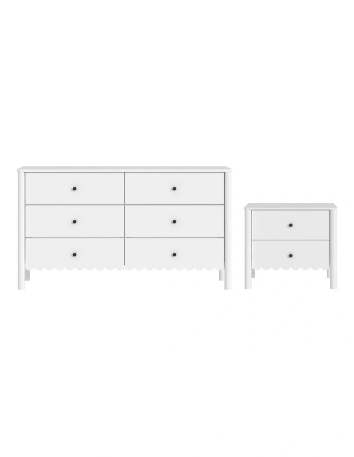 HARLA 6 Chest of Drawers Dresser   1 Bedside Table - Foil-laminated Particleboard & MDF/White image 1