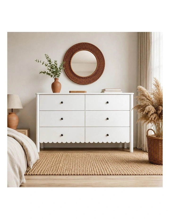 HARLA 6 Chest of Drawers Dresser   1 Bedside Table - Foil-laminated Particleboard & MDF/White image 2