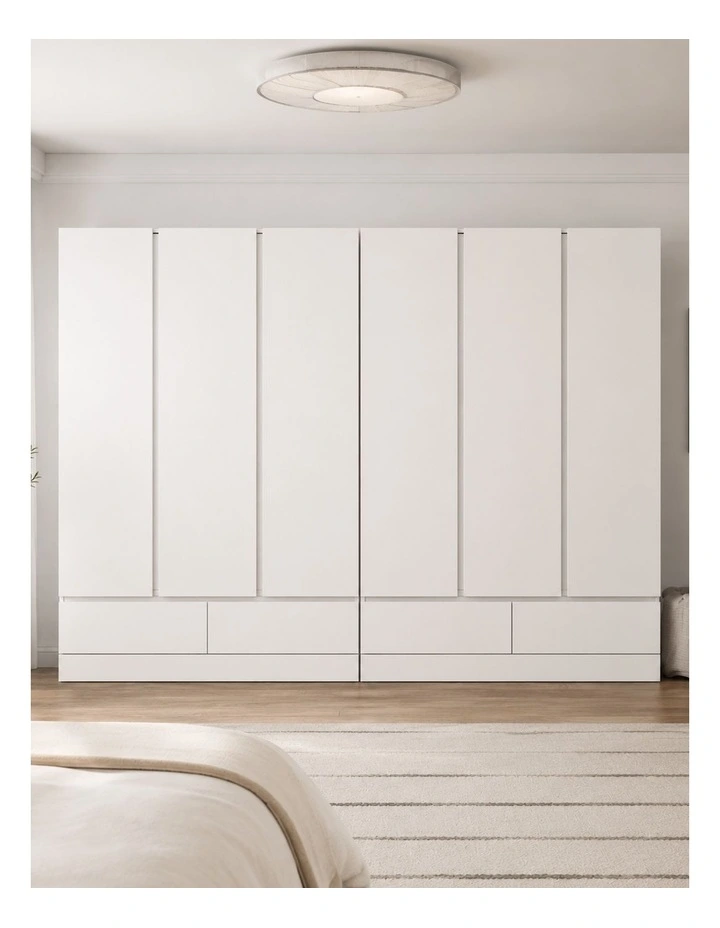 Noosa 3 Door 2 Drawer Wardrobe Set of 2- Foil-laminated Particleboard & MDF/White image 2