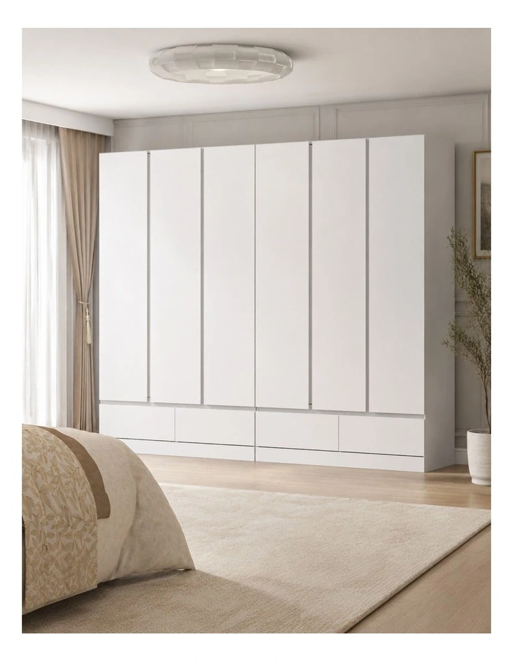 Noosa 3 Door 2 Drawer Wardrobe Set of 2- Foil-laminated Particleboard & MDF/White image 3