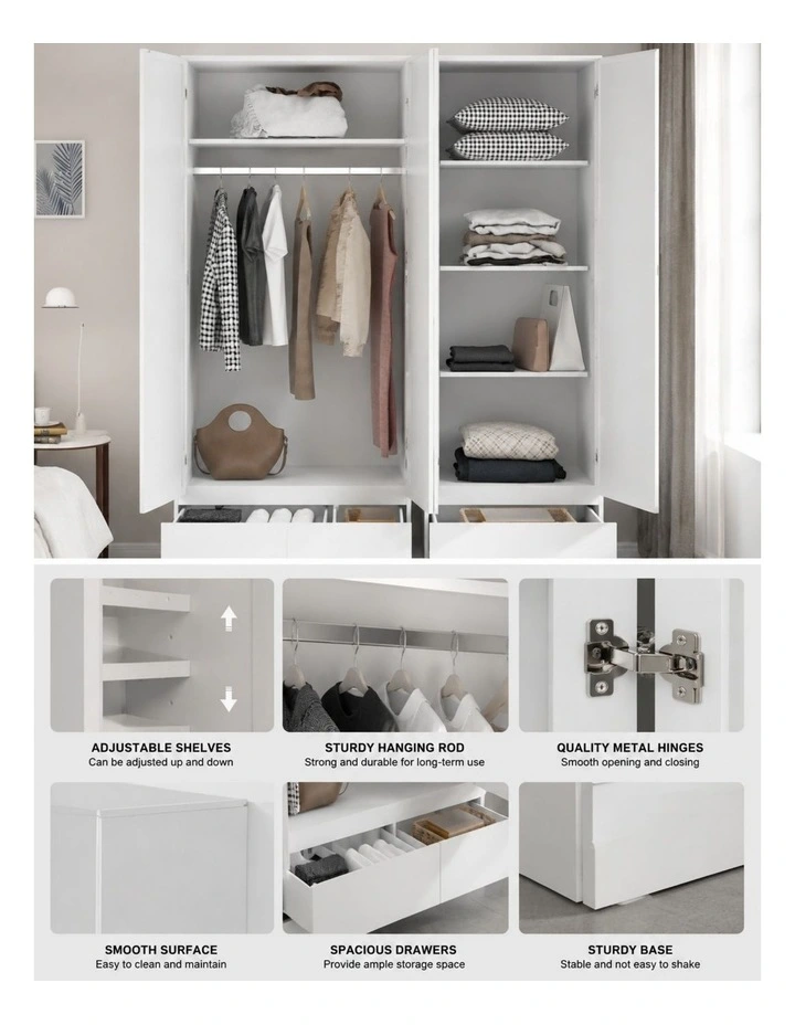 Noosa 3 Door 2 Drawer Wardrobe Set of 2- Foil-laminated Particleboard & MDF/White image 4