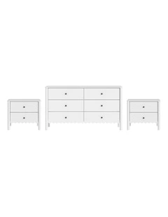 HARLA White 6 Chest of Drawers Dresser   2 Bedside Tables - Foil-laminated Particleboard & MDF