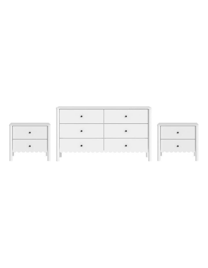 HARLA White 6 Chest of Drawers Dresser 2 Bedside Tables - Foil-laminated Particleboard & MDF image 1