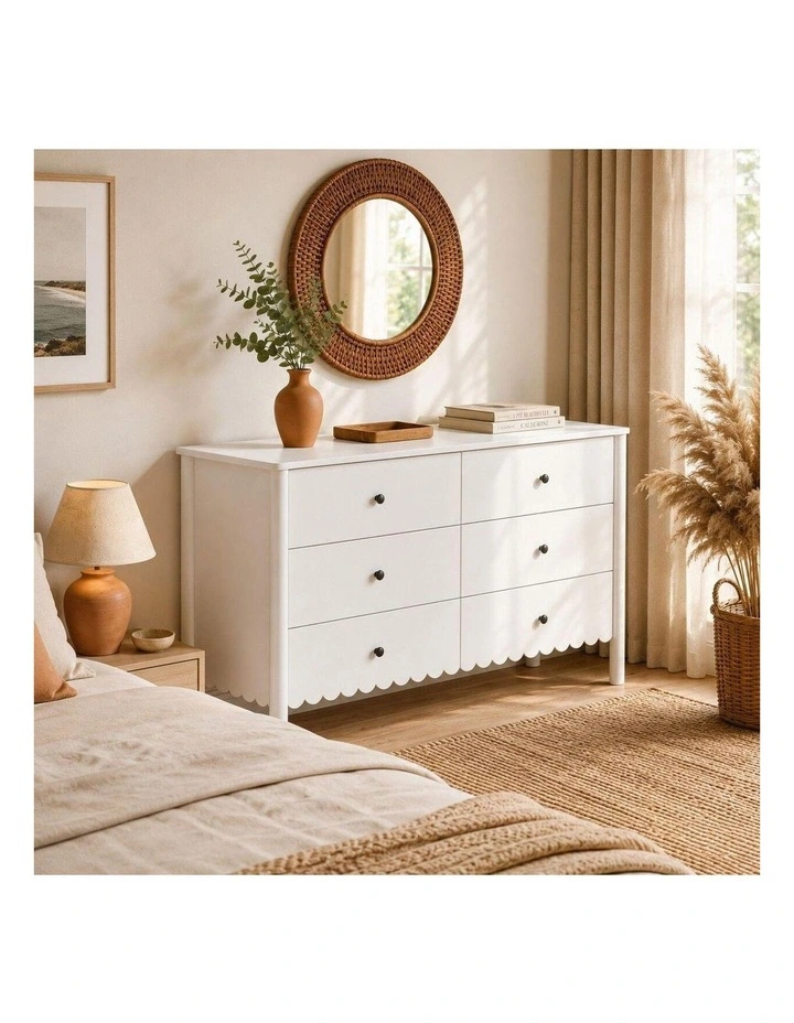 HARLA White 6 Chest of Drawers Dresser 2 Bedside Tables - Foil-laminated Particleboard & MDF image 4