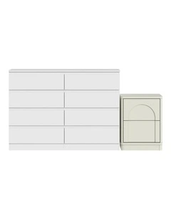 White 8 Drawer Lowboy Dresser & 2 Drawer Tbale Set