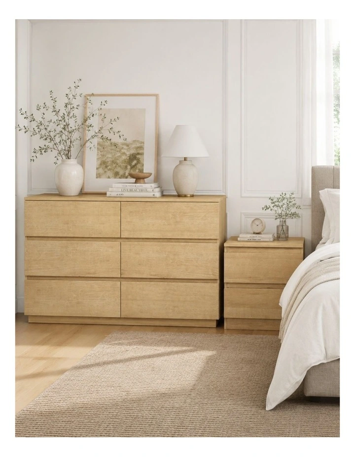 Belmont 6 Chest of Drawers Dresser with Bedside Table image 2
