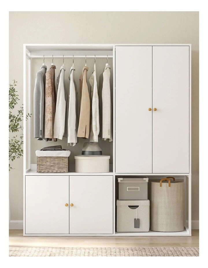 White Closet System with Hanging Rail and Closet Organizer Wardrobe Garment Rack with Shelves image 2